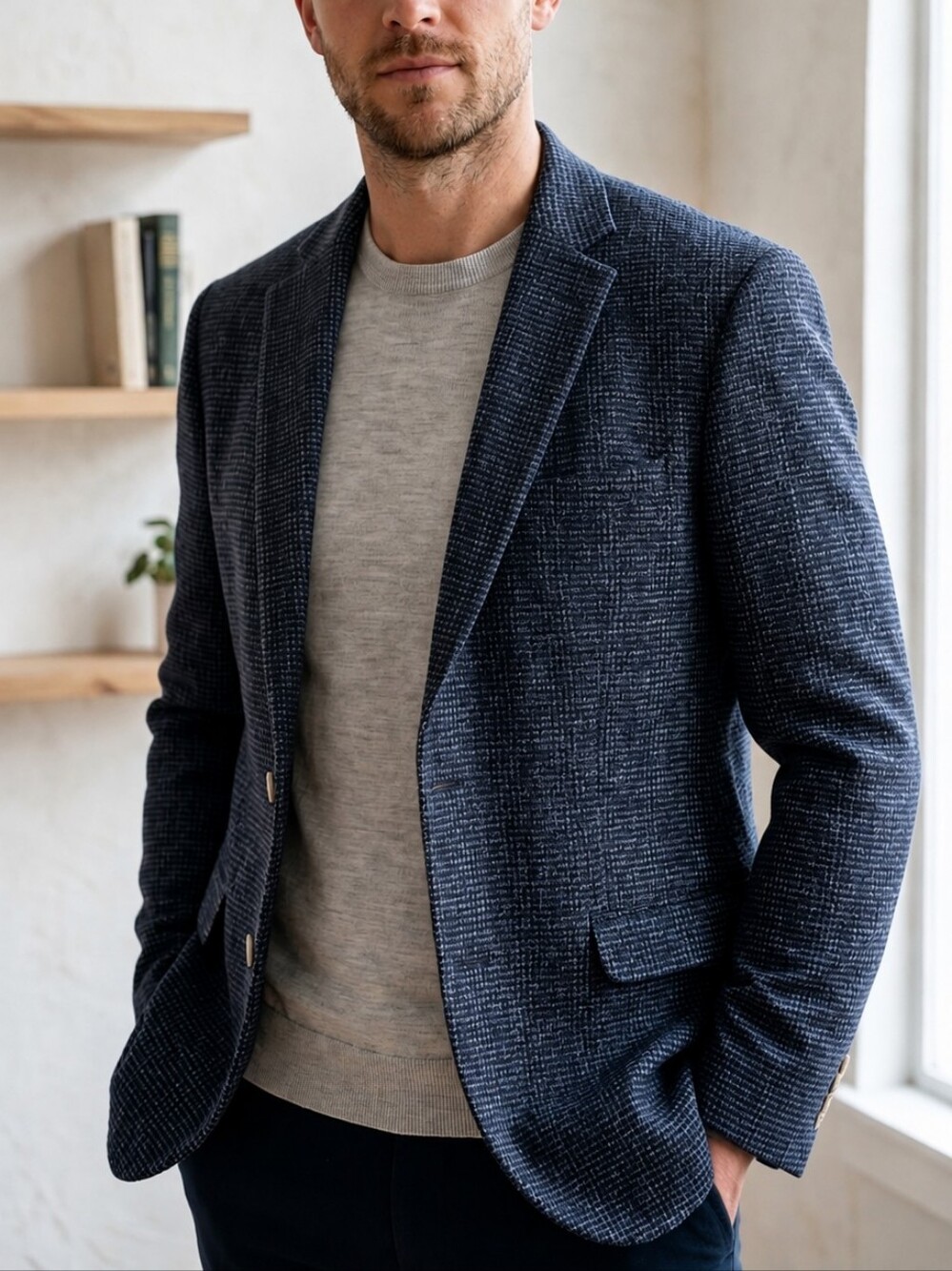 STONES Luxury Men's Navy Modern Blazer - Tailored Jacket - Size Medium - 40